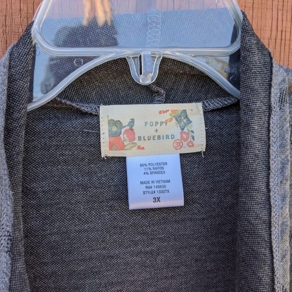 Poppy & Bluebird Fly Away Cardigan Sweater Gray Plaid Open Front Size 3X NWOT - Picture 4 of 4